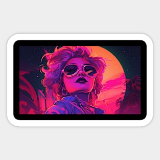 Retrofuturistic Babe Aviator 80s Sticker